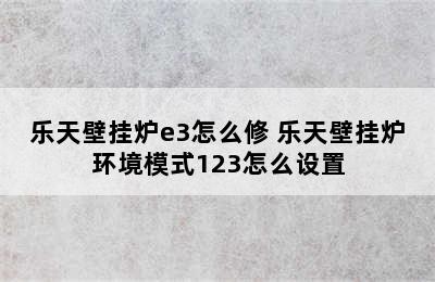 乐天壁挂炉e3怎么修 乐天壁挂炉环境模式123怎么设置